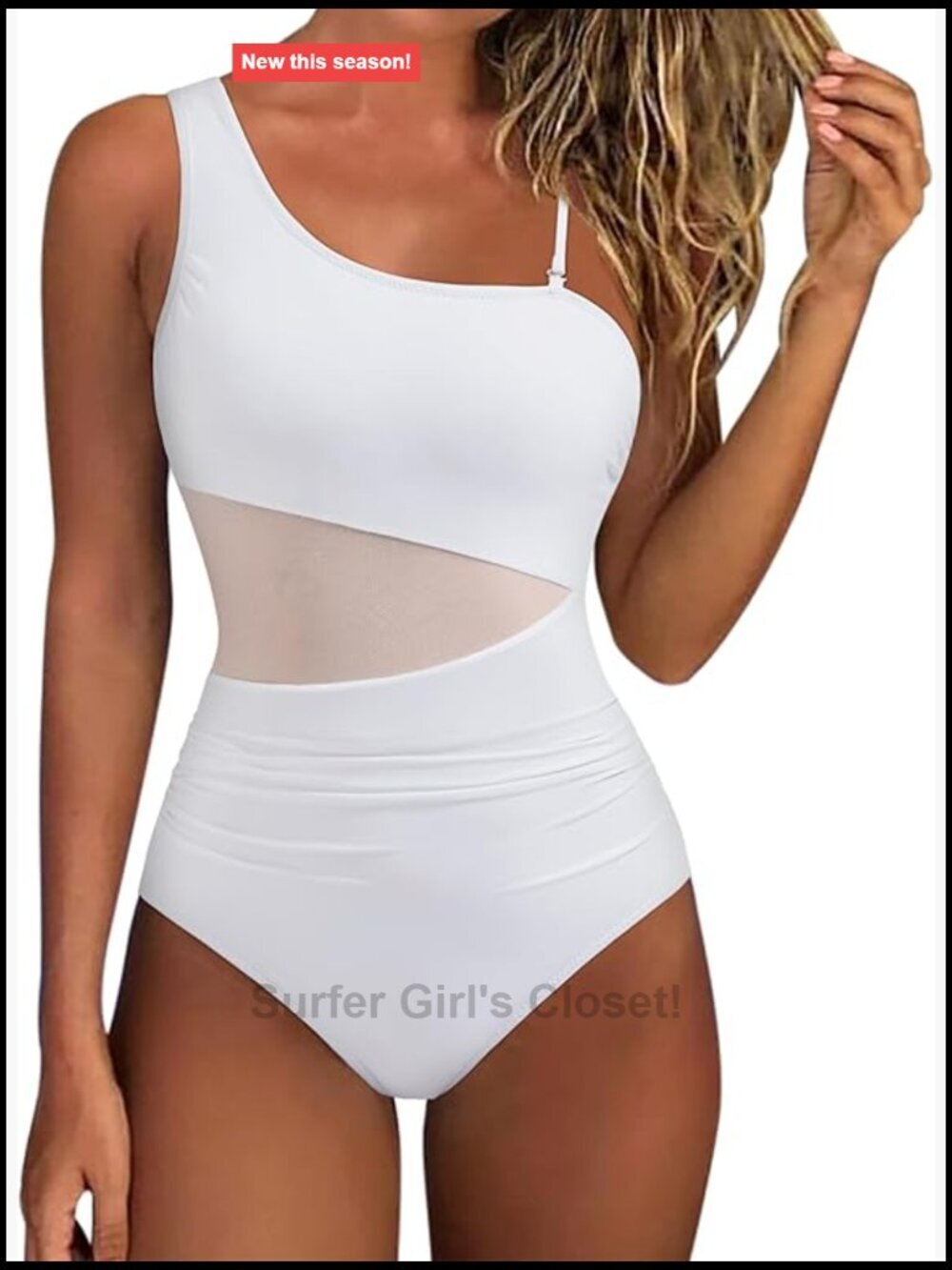Women's Mesh One Shoulder Tummy Control One Piece Swimsuit